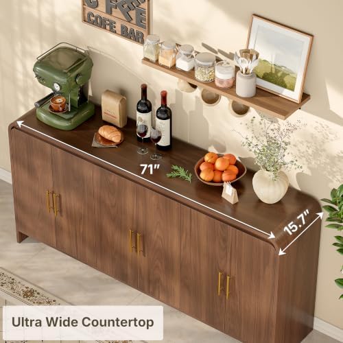 71" Modern Sideboard Buffet Cabinet with Large Storage & 6 Doors, Walnut - Image 4