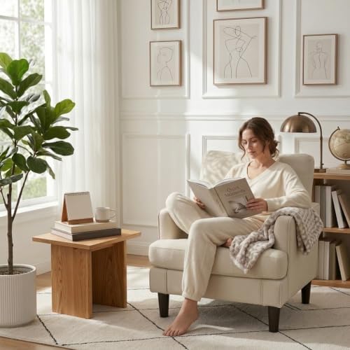Kromax Accent Chair for Living Room Set of 2, Modern Reading Chair, Beige - Image 3
