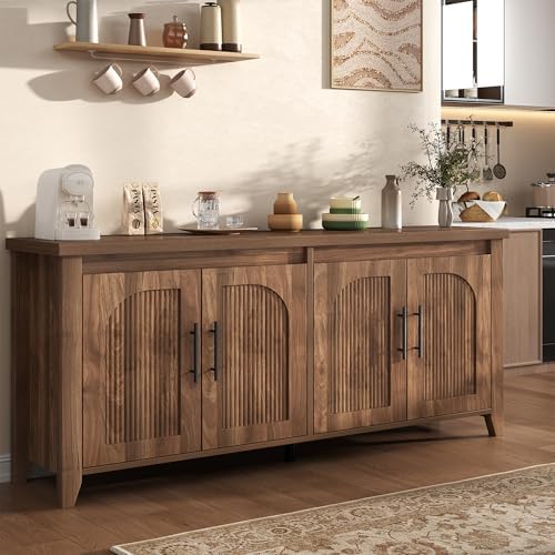 knoworld Modern Buffet Cabinet with Storage, 70" Fluted Sideboard Cabinet with Adjustable Shelves, Wood & Multi-Functional Coffee Bar Console for Kitchen Room,Bedroom, Living Room & Entryway Walnut by KNOWORLD