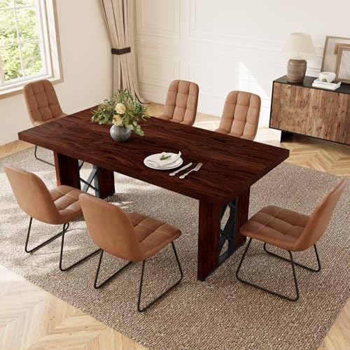 HIPIHOM 7-Piece Dining Table Set for 6, Walnut Table with 6 PU Brown Chairs by HIPIHOM
