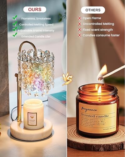 Candle Warmer Lamp with Timer & Dimmable Crystals Candle Lamp Warmer with RGB Mode, Adjustable Height Electric Candle Warmer with 3 Bulbs for Women Mom House Warming Gifts New Home Room Decor - Image 5