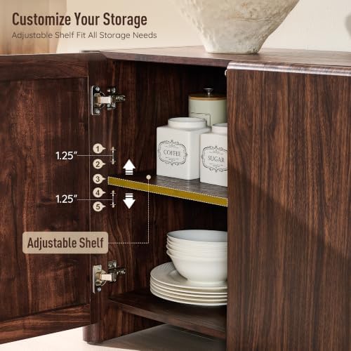 66" Modern Buffet Cabinet w/Storage, Large Sideboard, Brown - Image 4