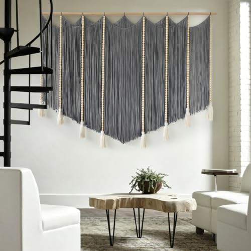 Jakalin Macrame Wall Hanging Grey Woven Yarn Large Boho Wall Art 57" x 43" - Image 4
