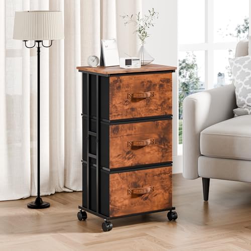 DUMOS Nightstand, Bedside Table with 3 Fabric Drawers - Image 2