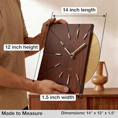 Driini Wood and Gold Mid Century Modern Wall Clock, Battery Operated - Image 3