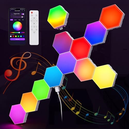 TISOFU 12 Pack Hexagon Lights LED Wall Panels, RGB Gaming Light with APP/Music Sync & Remote, DIY Smart Modular Hexagonal Honeycomb Glide Hex Tiles Panel for Bedroom Party Decor Gifts by TiSOFU