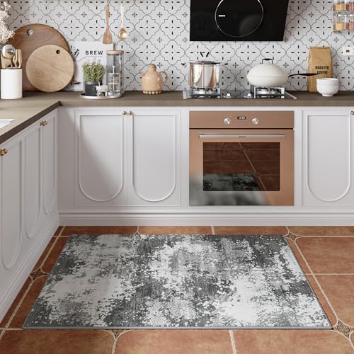 2x4 Washable Porch Rug Grey Welcome Door Mat Entrance 24x48, Small Runner Rugs for Kitchen Floor, Bath, Front Door, Bedroom Bedside, Non-Slip Low Pile Stain & Fade Resistant, Abstract Gray - Image 2