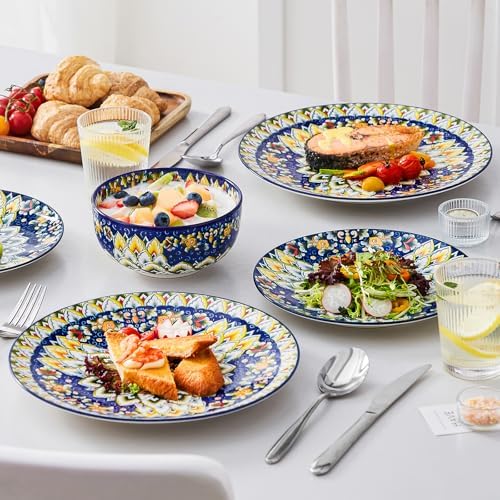 vancasso 12 Pieces Dinnerware Sets, Blue Plates and Bowls Set, Porcelain Dishes Set for 4, Microwave and Dishwasher Safe, Scratch Resistant, Bohemian Style Dining Ware Service for 4, Series SIMI - Image 5
