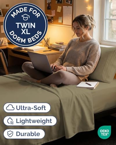 Twin XL 3 Piece Sheet Set - College Dorm Room Essentials - Khaki - Image 2