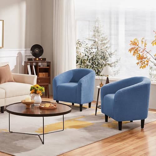 Yaheetech Small 25.5in Wide Sherpa Barrel Accent Chair for Bedroom, Blue - Image 5