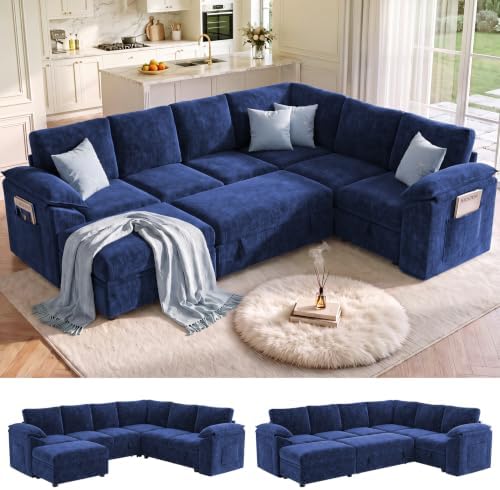 108 In L Shaped Modular Sectional Sofa Couch for Living Room, Blue by Leramaner