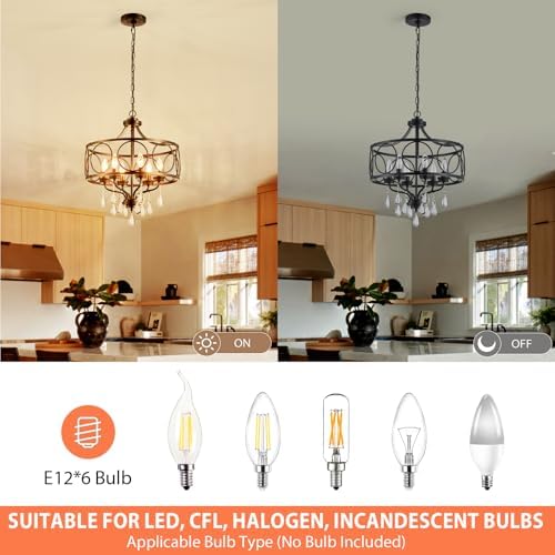 Modern Black Chandelier 17.7" Metal Crystal Pendant Lighting Fixture Hanging 6-Light for Dining Room Bedroom Living Room Kitchen Entryway - Image 4