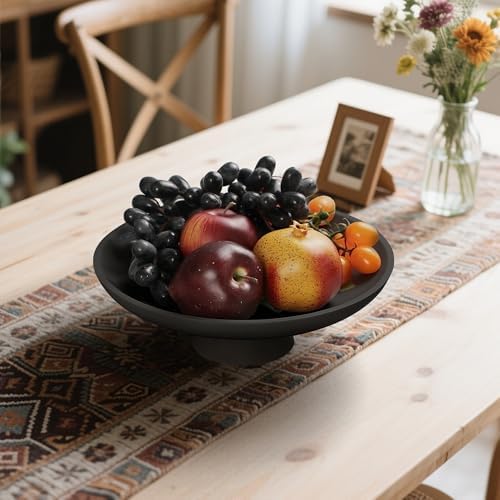 YMXYJM Modern Pedestal Decorative Bowl, Large Resin Fruit Bowl, Black - Image 5