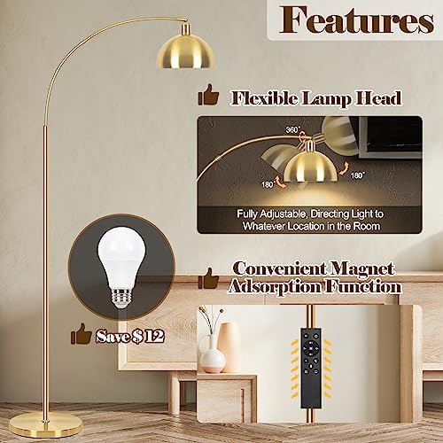 VenzBlomia Upgraded Arc Floor Lamps for Living Room, Gold, Dimmable - Image 3