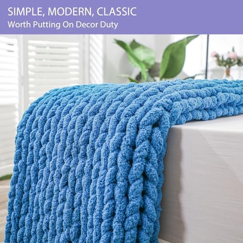 Bigacogo Chunky Knit Throw Blanket for Couch, 40x60 inches, Bright Blue - Image 4