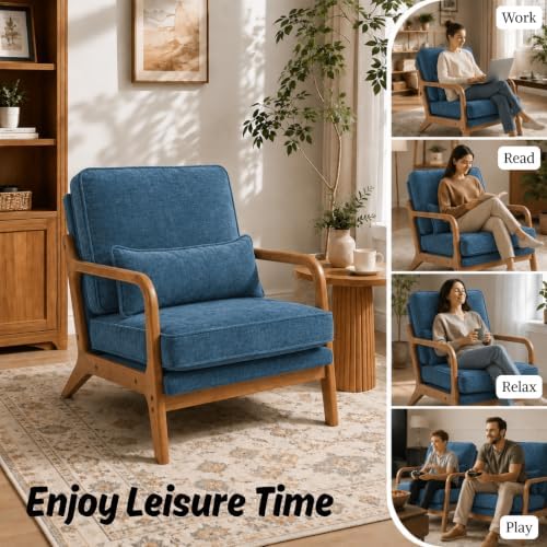 Karl home Mid-Century Modern Accent Reading Chair, Blue - Image 4