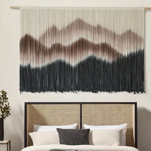 Macrame Wall Hanging Mountain Dip Dyed Brown Fiber Art Wall Decor 57"W*35"L by IOWER