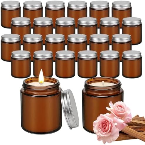 24 PCS 6oz Bulk Mini Scented Soy Candles Gift Set, Rose Sandalwood Aromatherapy Mason Jar Candles, Long-Lasting Relaxing Candle Favors, Ideal for Home Decor & Holiday Wedding Bulk Gifts by Trxvxo