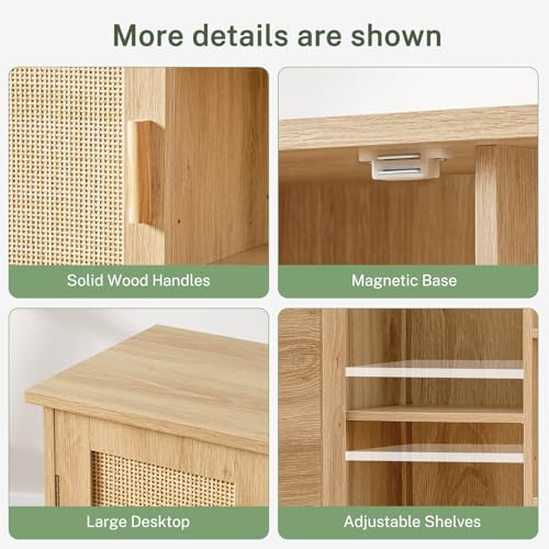 Iwell Rattan Storage Cabinet with 4 Adjustable Shelves, Coffee Bar Cabinet, Sideboard Buffet for Kitchen, Living Room, Entryway, Natural - Image 6