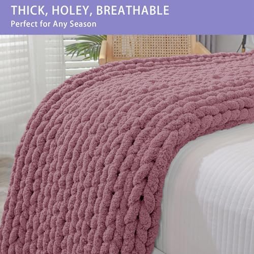 Bigacogo Chunky Knit Throw Blanket for Couch, 40x40 inches, Burnt Rose - Image 4