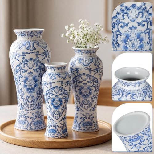 LemonRoad 3 Pack Chinoiserie Vases Porcelain Blue and White Vases for Flowers Pottery Chinoiserie Ceramic Vase for Living Room Mother's Day Decor Table Centerpiece, 6.7", 8.3", 10"(Modern) - Image 6