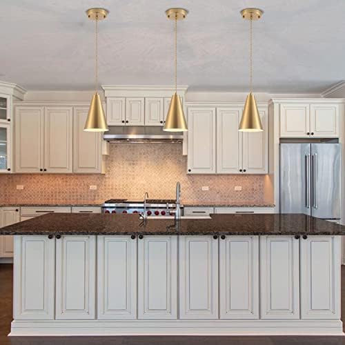 Dijiahua Brass Pendant Lights Kitchen Island,Gold Dining Room Light Fixtures Over Table with Cone Metal Shade, Modern Vintage Mini Chandeliers,Adjustable Cord Hanging Lighting for Bar,Sink.(1 Pack) - Image 3