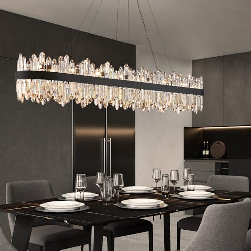 Black Oval Crystal Chandelier L57 inch, 32-Lights Chandeliers Modern Crystal Chandelier Pendant Light Fixture G9 Lights Pendant Ceiling Light for Kitchen Island High Ceiling - Image 6