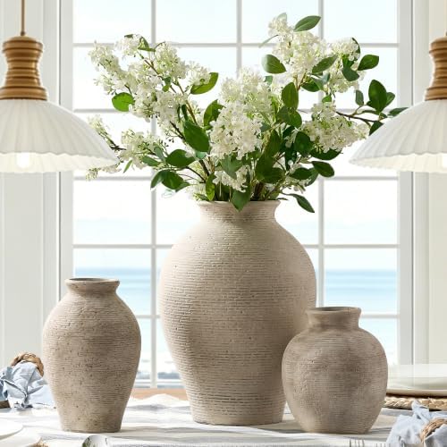 Vanselia Ceramic Flower Vase Home Decor - Large Tall Farmhouse Table Vases Rustic Vintage Living Room Kitchen Bedroom Decorations for House Book Shelf Office Coffee Desk Dining Fireplace (13.8" Retro) - Image 4