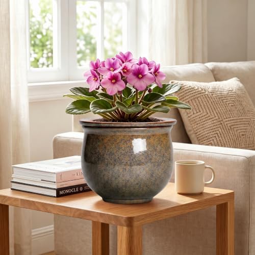 Ceramic Self Watering Pots, 8 Inch Ceramic Planter, Yellowish Brown - Image 3