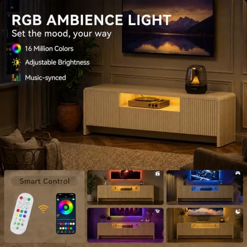 YESHOMY Fluted 70 Inch TV Stand for 75 Inch TV, Modern Media Console - Image 6