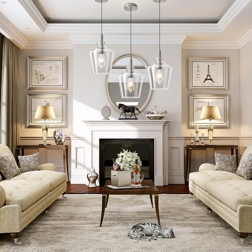 Glass Pendant Lighting for Kitchen Island Foyer 1 Pack Nickel Clear 8 Inch - Image 5