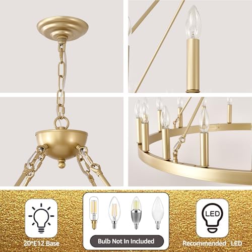 40" Gold Wagon Wheel Chandelier 20-Light Large Dining Room Chandelier - Image 4