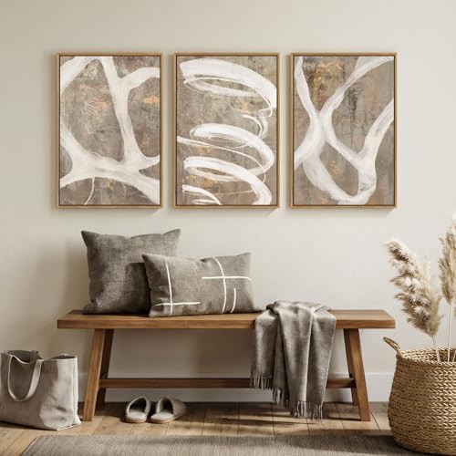 Framed Neutral Beige Abstract Wall Art for Bedroom, 3 Piece Set, 16x24 In - Image 5