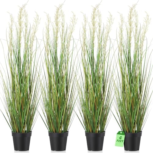 Jexine 4 Pcs 4 ft Tall Artificial Grass Plant Potted Artificial Greenery Floor Plants Faux Pampas Grass Tall in Pot for Housewarming Gift House Garden Bathroom Lobby Outdoor Decoration by Jexine