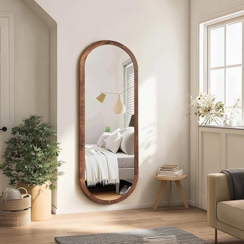 48x16in Oval Full Length Mirror Solid Wood Frame, Brown - Image 7
