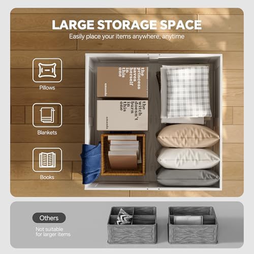 senlin Farmhouse Coffee Table, Heavy-Duty Coffee Table with Storage, Square Wood Center Table Set for Living Room with Pull Up Large Hidden Storage Compartment, Maple White - Image 5