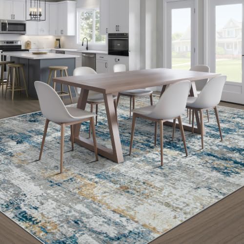 pmtsns Area Rugs 8x10 for Living Room: Washable Rug Modern Abstract Neutral Soft Non-Slip Low-Pile Indoor Large Carpet for Bedroom Dining Room Home Office Children's Room(BlueGreyGold, 8'x10') - Image 7