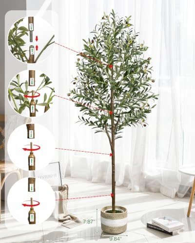 6FT Artificial Olive Tree Indoor Tall Faux with Planter&Basket - Image 2