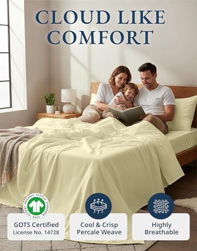 LANE LINEN Full Sheets 100% Organic Cotton 4pc Percale Cooling - Vanilla - Image 2