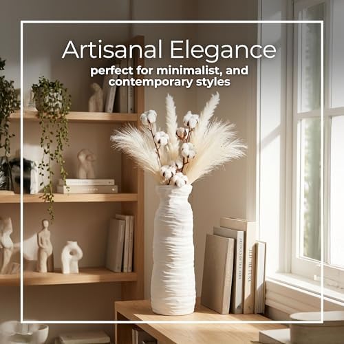 19" Horizontal Ribbed Matte Vase, Ivory - Image 4