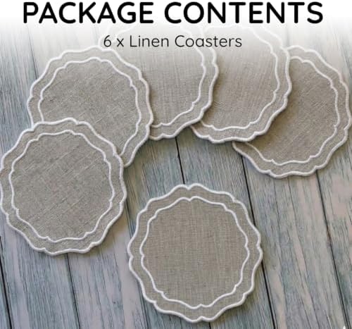 Linen Coasters for Drinks, Set of 6, 4.5 inch, Natural - Image 2