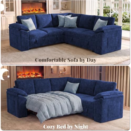 85 in L Shaped Modular Sectional Sofa Couch for Living Room, Blue - Image 4