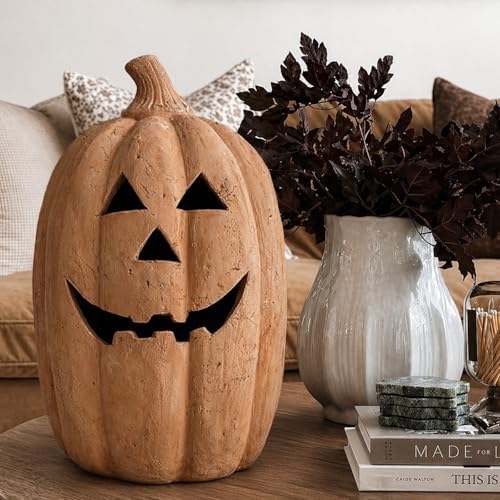 Fall Decor - Handmade Terracotta Pumpkin Jack O' Lantern Outdoor Indoor - Image 4
