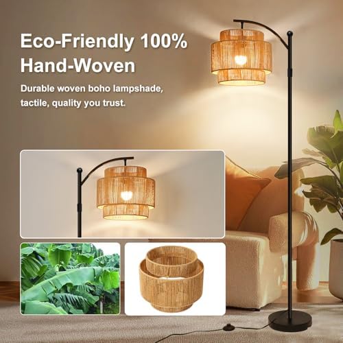 Vinaco Rattan Boho Floor Lamp, 3 Color Temperatures Remote & Foot Switch - Image 5