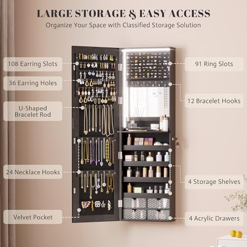 Vlsrka 47.2" Jewelry Armoire Organizer, Wall/Door Mounted Jewelry Cabinet - Image 2