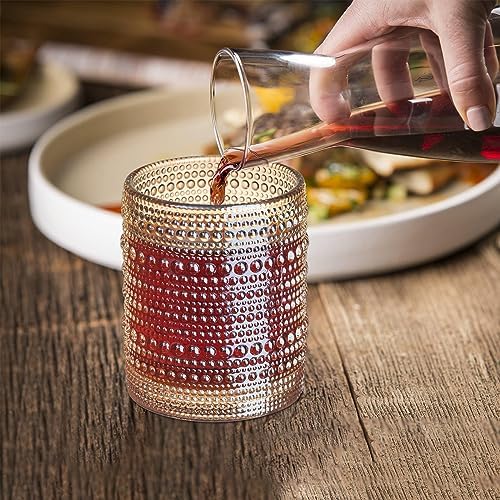 48 Pcs Golden Hobnail Beaded Drinking Glasses, 12 oz Vintage Glassware Set Romantic Water Glasses Tumbler, Water Cups, Clear Embossed Glassware Set for Beer, Juice, Cocktail, Soda, Beverages Amber - Image 3