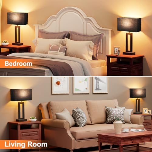 Seealle Nightstand Table Lamps for Bedrooms Set of 2 - Touch Bedside Lamp with USB C+A, 3 Way Dimmable Living Room End Tables 2, Modern Night Stand Bed Side Guest Room(Black) E. Black - Image 4