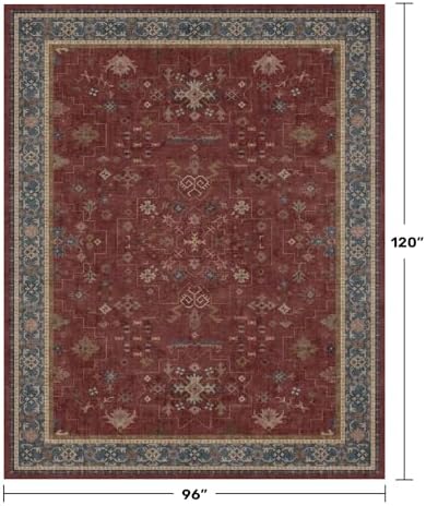 Hazo Haus Oriental 8x10 Large Area Rugs for Living Room - Burgundy Rug for Bedroom Under Bed, Dining Room Under Kitchen Table, Washable Soft Non Slip Unique Indoor Décor - Image 2