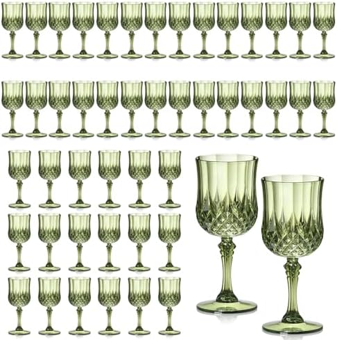 XUWAIDSGN 48 Pcs 7oz Plastic Vintage Wine Glasses Drinking Glasses Unbreakable Wedding Glassware Crystal Water Goblets Reusable Drinkware Vintage Champagne Flutes (48, Dark Green) by XUWAIDSGN