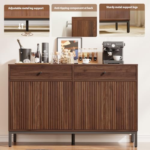 Mericonia Sideboard Buffet Cabinet Storage, Modern Wood Console Fluted Credenza - Image 6